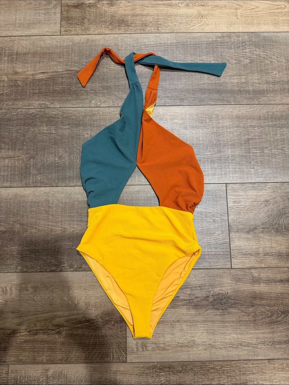 Beach Riot Colorblock One-Piece Swimsuit in Teal, Rust & Yellow